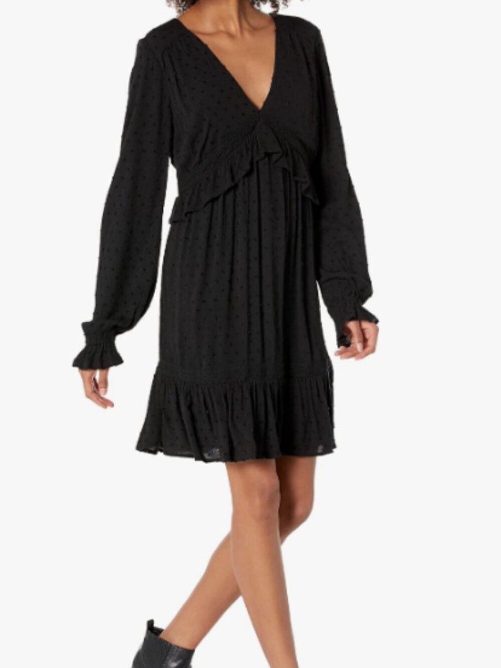 PAIGE Odelise Black Clip Dot Mini Dress Long Sleeve V Neck Lace Trim Size XS